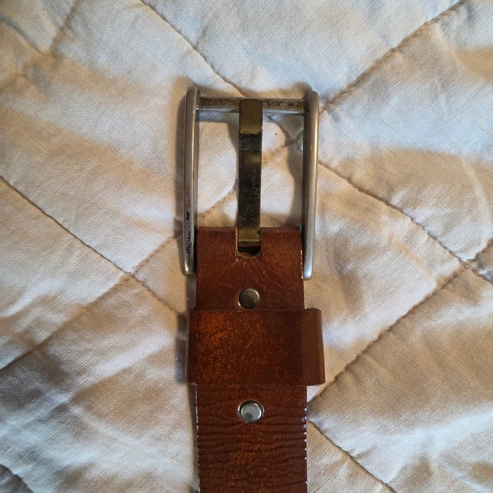 Patent Leather Belt Mens 38 Brown Rectangle Grommet Made in USA Workwear